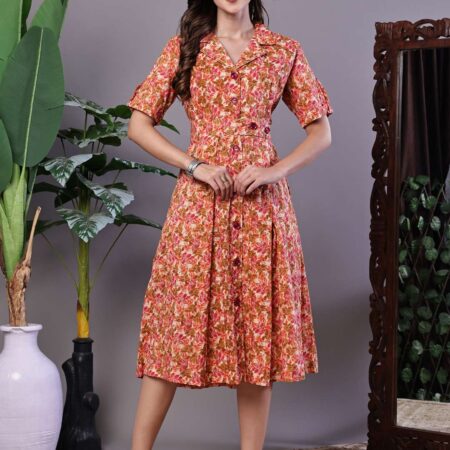 Women's MultiColor Velvet Floral Printed Fit & Flare Dress
